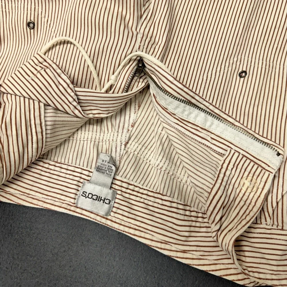 Chico's Cropped Pants Womens Large (32x22 ACTUAL)‎ Striped Brown Cream Coastal